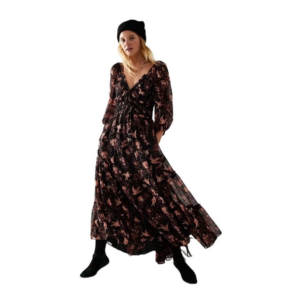 Free People Dresses & Skirts - NWT Free People You’re A Jewel Printed Maxi Dress Black XS